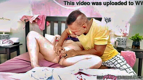 Eva Nyx caught stepdad jizzing on her bed in taboo fingering scene