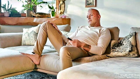 Lena Coxx best anal with relaxed bald fit man lounging