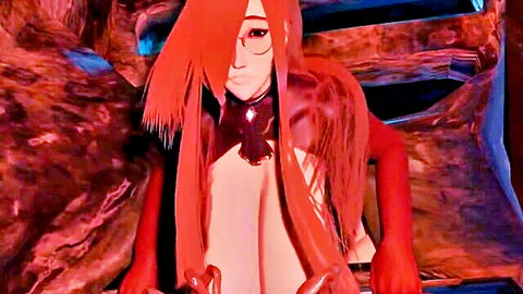 Seductive red-haired hentai girl with glasses in tight black outfit, exclusive HD anime porn