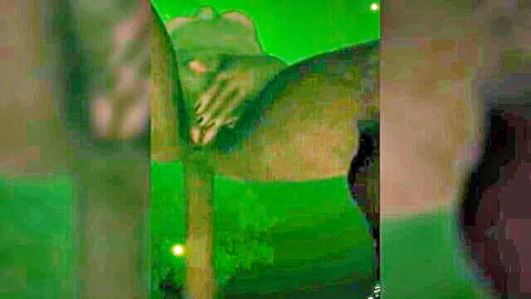 Blurry green-tinted female furry hentai intimate pose in wild setting