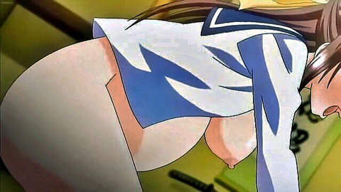 Hentai schoolgirl in sailor uniform bent over, exposing ass and breasts in Shin Ringetsu 2