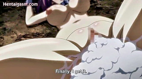 Busty purple-haired hentai girl with massive tits gets monster cumshot on censored pussy