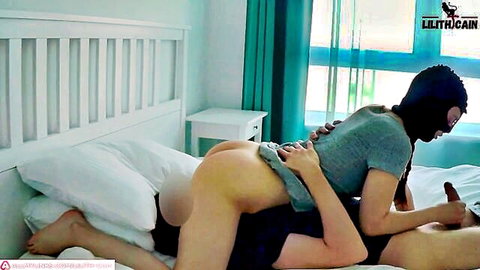 Lilith Cain in doggy style with masked neighbor grabbing her ass
