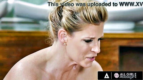Blonde MILF in steamy massage with India Summer, lesbian cheating scene