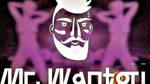 Stylized bearded man on purple background for adult video 'Mr. Want' interrupting study scene