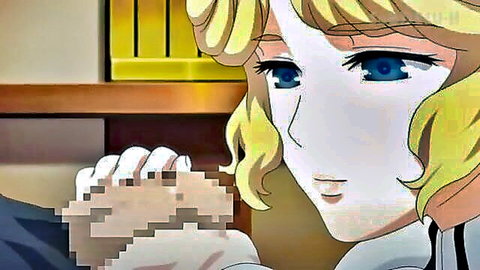 Blonde anime girl teasing with pixelated food in white uniform, smiling seductively