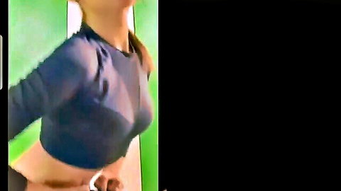Young e-girl teases perky tits through sheer mesh top in webcam solo
