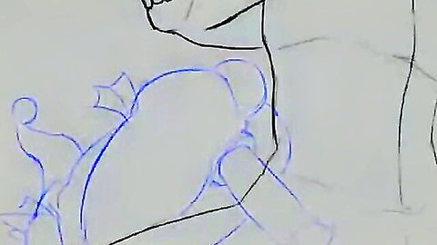 Ranamon hentai sketch punished by two massive cocks from behind