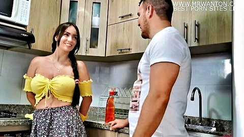 Kourtney Love as sexy Latina maid in yellow top teasing boss