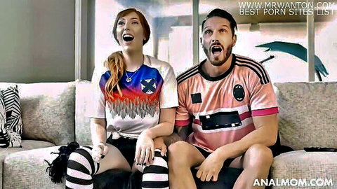 Redhead Lauren Phillips loses bet, smiles in stockings with partner