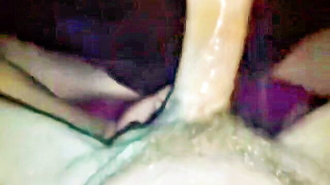 Closeup of woman's stretched lips sucking thick hard cock with heavy saliva drooling down