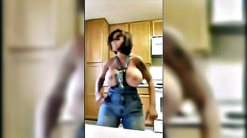 Brittany Elizabeth dancing topless with massive breasts exposed