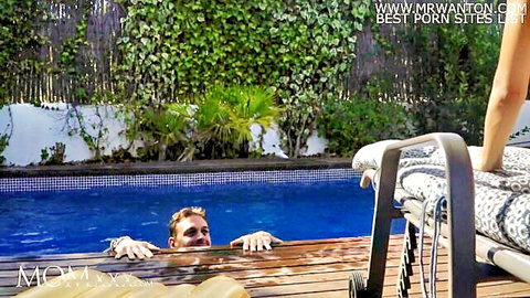 Canela Skin mature Colombian by pool with stud, phat ass tease