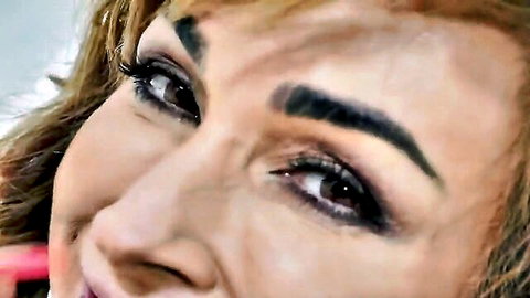 Aubrey African smiling close-up with pink lips in oral sex scene