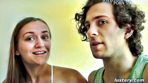 Laura Lust and Jack smiling as amateur couple in bedroom tease