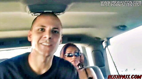 Priya Rai smiling slutty in car during public interracial adventure