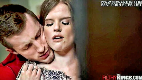 Nikki Sweet passionately embraced and kissed in steamy kitchen sex scene