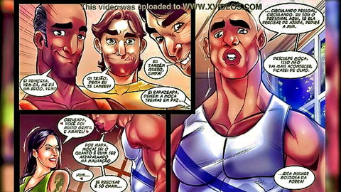Elisa Sanches seduces muscular trainers in gym porn comic panels