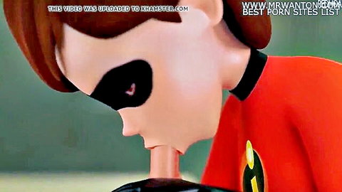 3D Incredibles Dash parody boy sucking massive pink cock in red supersuit
