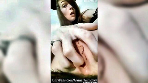 GamerGirlRoxy toy fucking her pussy in black lingerie, amateur solo