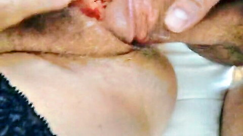 Close-up cum on wet pussy lips after creampie sex