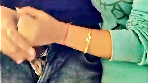 Indian girl teases boyfriend's crotch with bracelet-adorned hand