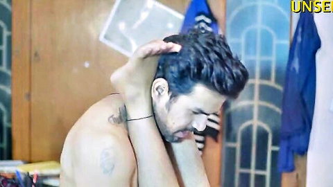 Shirtless Indian man in intimate foot play, Hindi chudai web series