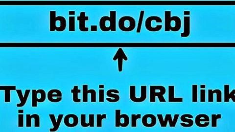 Blue spam graphic promoting bit.do/cbj URL with browser typing instructions