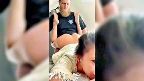 Pregnant brunette in doggy style accidental anal with bearded man