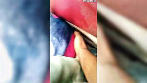Blurry bus upskirt tease with hand groping thighs and panties on colorful seats