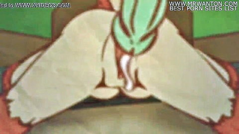 Cartoon pale ass cheeks spread wide with green tentacle cum dripping from tight pussy hole