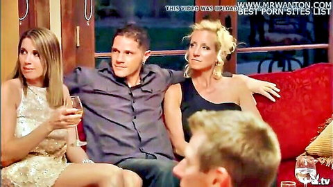 Michelle B. with blonde friend and men on couch in dresses, Swing S4E8 preview