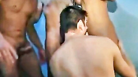 Muscular Italian bisexual guys in steamy pool orgy with anal action