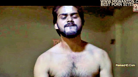 Shirtless bearded Indian man with hairy chest, desi solo pose