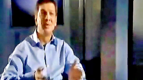 Man in blue shirt explaining sex guide on penis inside vagina view