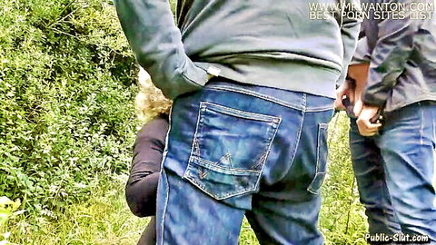 Blonde Jessica in outdoor dogging setup with strangers around