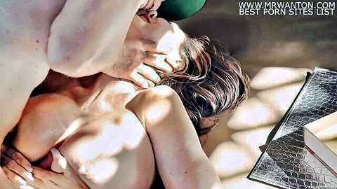 Ava Addams topless in passionate embrace with man grabbing her big breasts