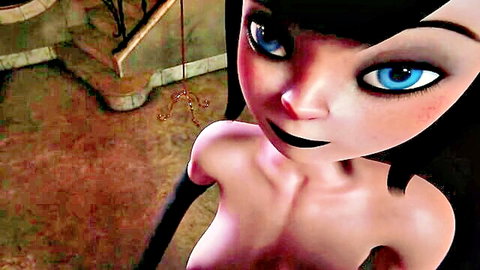 Mavis topless in femdom handjob hentai animation, blue eyes gazing down