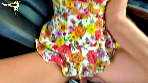 Young stepmom in floral dress spreads legs after quarrel, begging stepson to fuck
