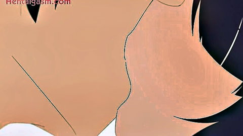 Seductive purple-haired hentai girl in white dress showing cleavage, Mark Your Kiss animation