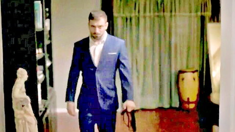 Alex Legend in navy suit holding leash in Pure Taboo cheating wife scene with Christie Stevens