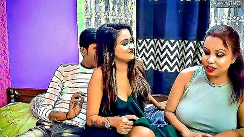 Desi Indian wife and teen sister in suggestive threesome with husband