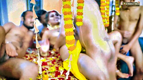 Indian desi bhabhi wedding night gangbang with husband and naked men