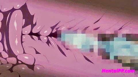 Hentai monster pussy with sharp teeth engulfing censored blue insertion in close-up