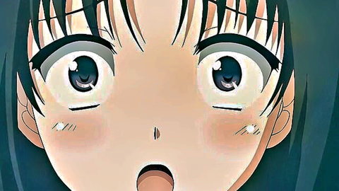 Cute anime girl with wide eyes and open mouth in intense hentai ecstasy
