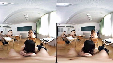Japanese nymph in VR classroom POV, nude babe spread legs for hardcore pounding