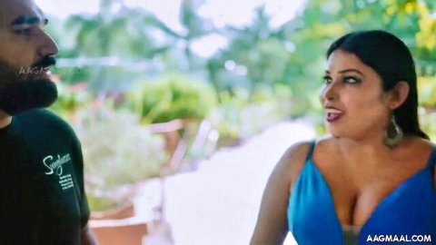 Big tits Indian babe in blue dress teasing man outdoors