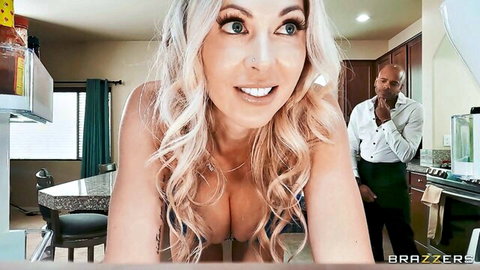 Holly Hotwife teases big tits with Musa Phoenix in kinky kitchen threesome