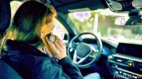 Siri Dahl on phone in car, Pure Taboo insemination scene tease