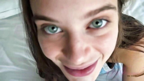 Lana Rhoades smiling POV close-up before messy facial cumshot